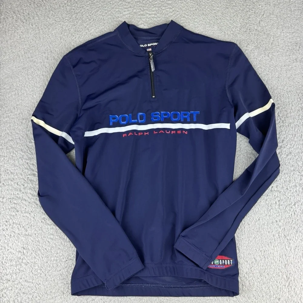 Vintage Ralph Lauren Athletic Polo Sport 1/4 Zip Cycling Style Shirt Made In USA